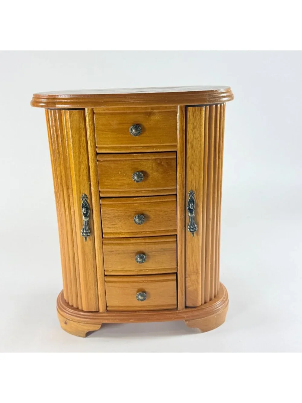 Vintage Light Oak Jewelry Box Wardrobe Style Wood Cabinet 1990s Storage Case